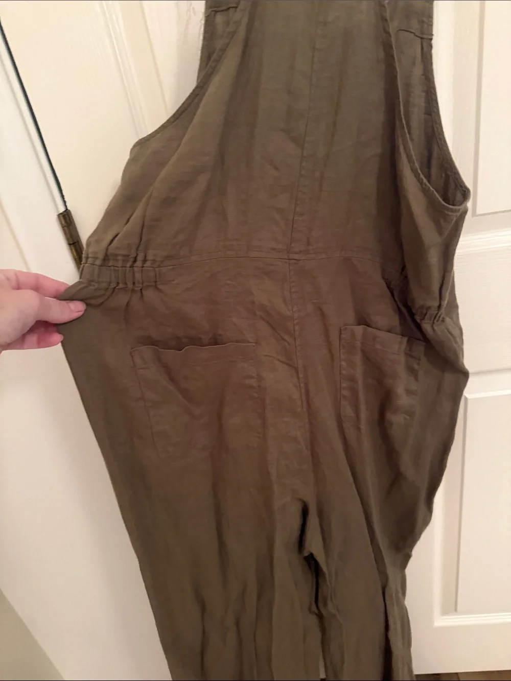 Button-Front Olive Green Linen Wide-Leg Jumpsuit